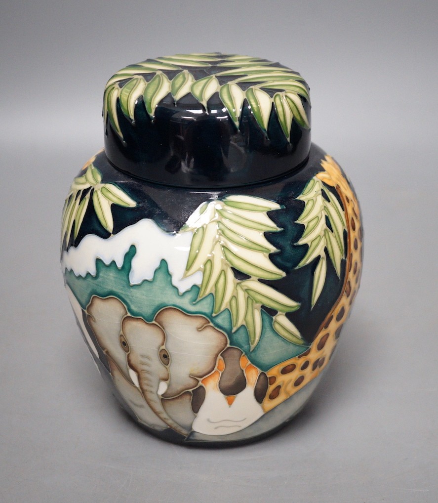 A Moorcroft pottery Noah’s Ark lidded ginger jar, base monogrammed JK and marked ‘M.C.C 530’, 15cm